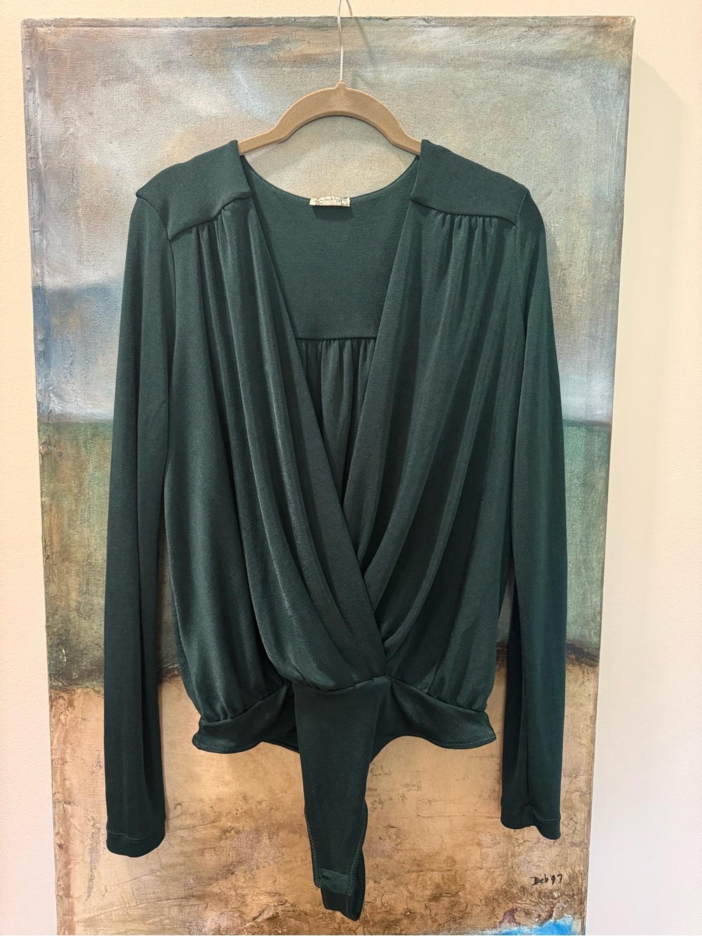 Free People Deep Teal Draped V-Neck Long Sleeve Bodysuit